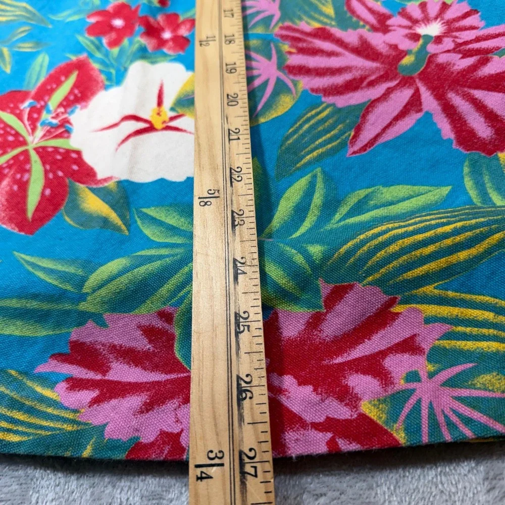 Vintage 90s Tropical Hibiscus‎ Floral Midi Skirt Size M Blue Cotton Blend USA